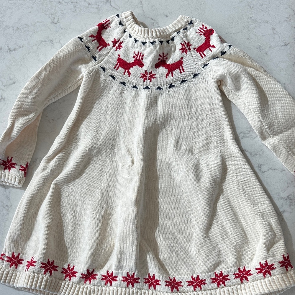 Hanna Andersson White Reindeer Sweater Dress
